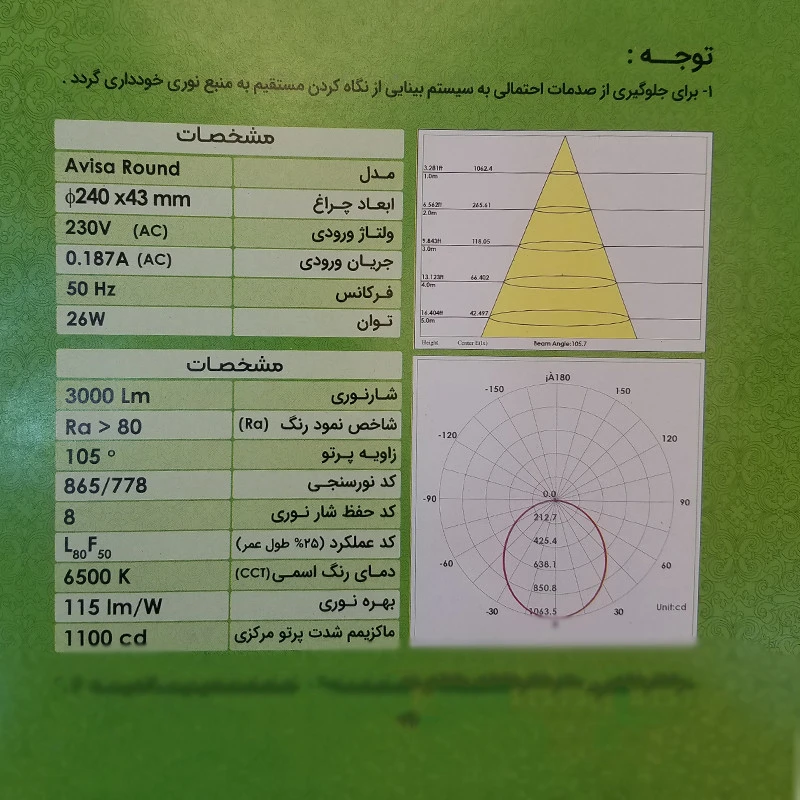 آویسا 20 وات روکار دایره ای