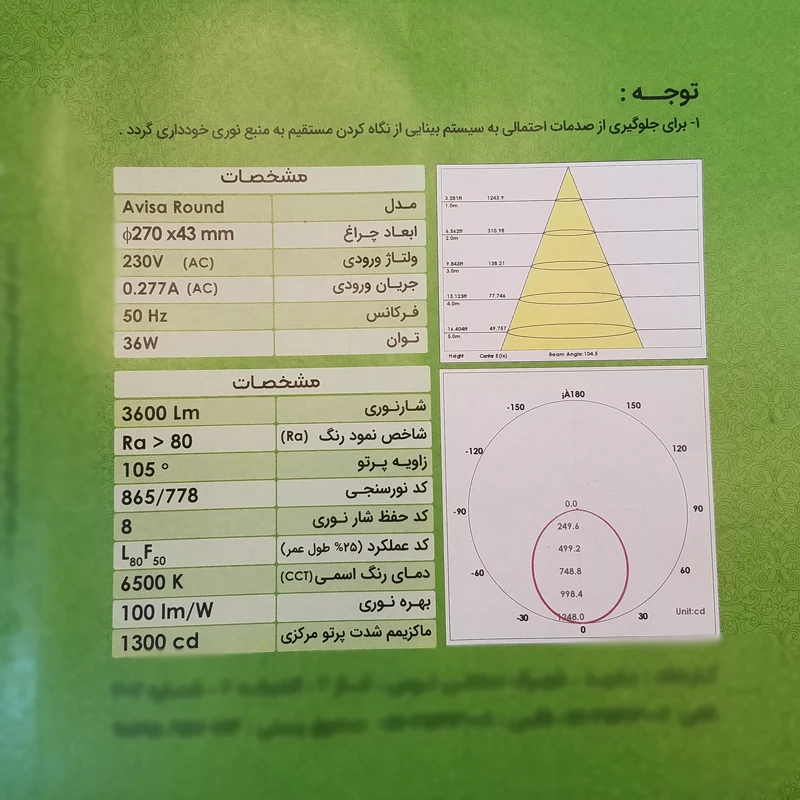آویسا 36 وات روکار دایره ای